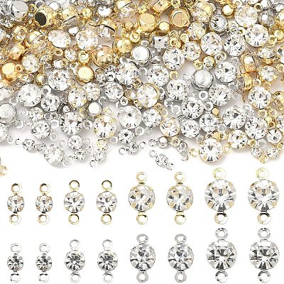 120Pcs 4 Styles Brass Pave Clear Cubic Zirconia Connector Charms RB-YW0001-31G-1