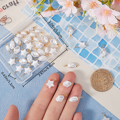 48Pcs 4 Styles ABS Plastic Imitation Pearl Pendants KK-BBC0013-91-1