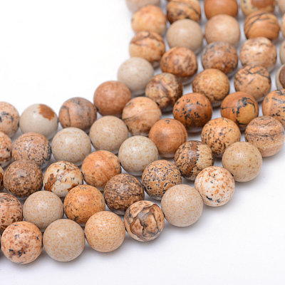 Round Natural Picture Jasper Bead Strands G-R345-8mm-19-1
