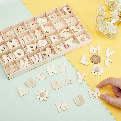 Unfinished Wood Alphabet & Flower Puzzles DIY-WH0366-07-1