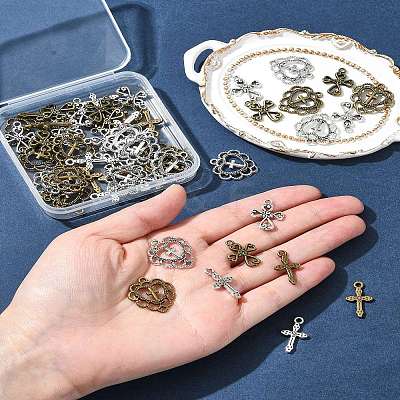 60Pcs 6 Styles Tibetan Style Alloy Pendants TIBEP-FS0001-24-1