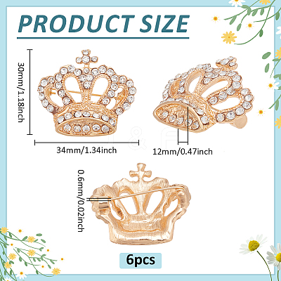 6Pcs Crystal Rhinestone Crown Brooch JEWB-PH0001-53-1