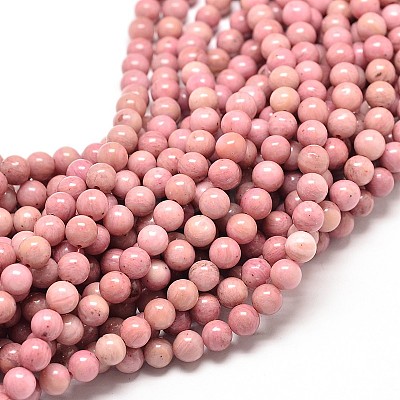 Natural Rhodonite Round Bead Strands G-G735-09-6mm-1