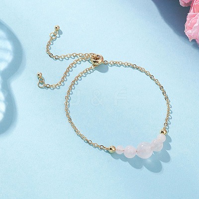 Round Natural Rose Quartz Beaded Bracelats BJEW-JB12806-01-1