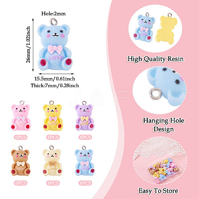 36Pcs 6 Colors Bear with Word Love Opaque Resin Pendants RESI-TA0005-59-1