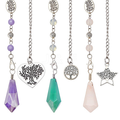 Cone Natural Rose Quartz & Amethyst & Yellow Jade Dowsing Pendulums PALLOY-MA00008-1