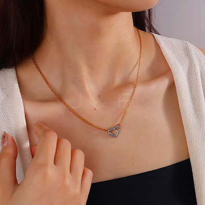 Duo Tone 304 Stainless Steel Heart Pendant Necklaces for Women FS-WGDA821-01-1