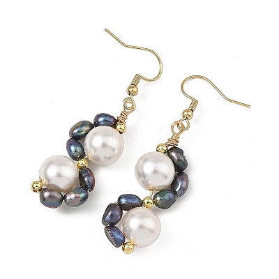 Shell Pearl 304 Stainless Steel Dangle Earrings EJEW-JE07370-01-1