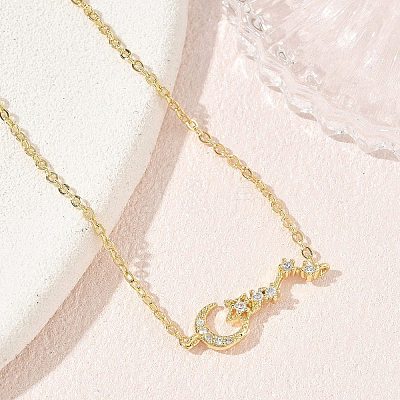 Brass Micro Pave Clear Cubic Zirconia Moon Star Link Bracelets KK-CBA6980-25G-1