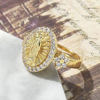 Virgin Mary Theme Clear Cubic Zirconia Finger Rings RJEW-G337-02G-01-1