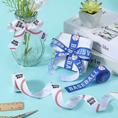2 Rolls 2 Styles Polyester Sport Ball Printed Grosgrain Ribbon for Sewing Decoration OCOR-GF0004-32B-1