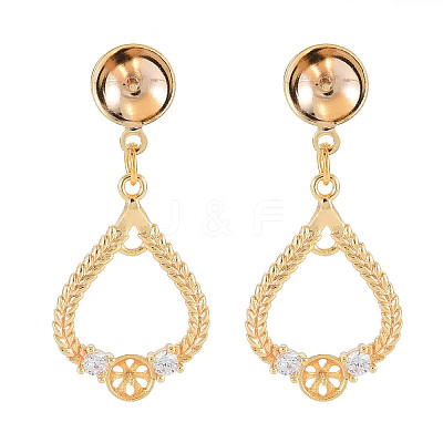 Brass Micro Pave Clear Cubic Zirconia Stud Earring Findings KK-S364-040-1
