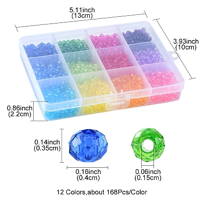 2016Pcs 12 Colors Transparent Acrylic Beads TACR-YW0001-61-1