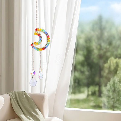 1Pc Colorful Glass Beaded Woven Net Suncatchers AJEW-CY0001-95B-1