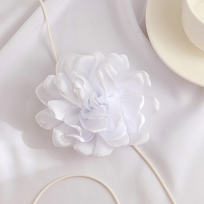 1Pc Retro Cloth Rose Flower Waxed Cord Wrap Choker Necklaces for Women NJEW-CP0001-05B-1