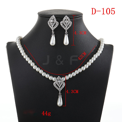 Alloy Rhinestone & Plastic Pearl Pendant Necklaces & Stud Dangle Earrings Sets FS-WGE3E8B-01-1