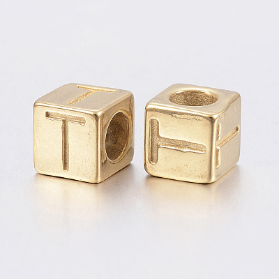 304 Stainless Steel Large Hole Letter European Beads X-STAS-H428-01G-T-1