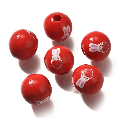 Valentine's Day Element Printed Wood Beads WOOD-R002-01-22-1