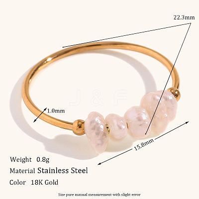 Nuggets Stainless Steel & Natural Freshwater Pearl Beads Finger Rings WG1BE4A-01-1