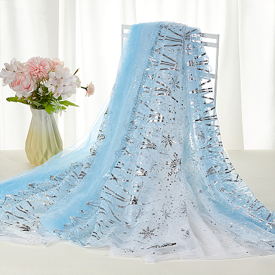 Polyester Snowflake Pattern Gauze Stained Silver Fabric AJEW-WH0314-911A-1