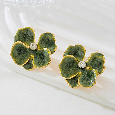 Flower Alloy Stud Earrings. with Rhinestone and Enamel FS-WGB7941-02-1