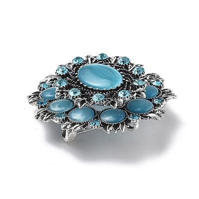 Baroque Flower Alloy Rhinestone Brooches with Cat Eye JEWB-Z034-08AS-1
