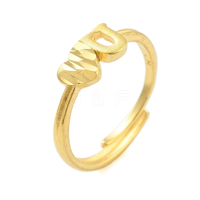 Heart & Letter U Brass Adjustable Rings for Women RJEW-L120-011G-1