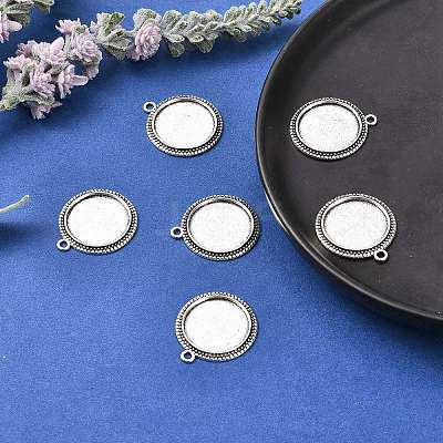 Tibetan Style Alloy Flat Round Pendant Cabochon Settings LS-TIBEP-M022-34AS-1