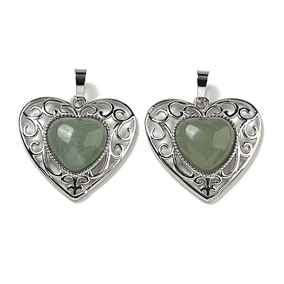 Natural Green Aventurine Peach Love Heart Pendants G-G158-01C-1