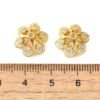 6-Petal Flower Brass Micro Pave Clear Cubic Zirconia Bead Caps KK-V008-32G-1