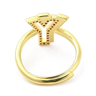 Mixed Color Enamel Initial Letter Adjustable Ring with Clear Cubic Zirconia RJEW-P045-01G-Y-1