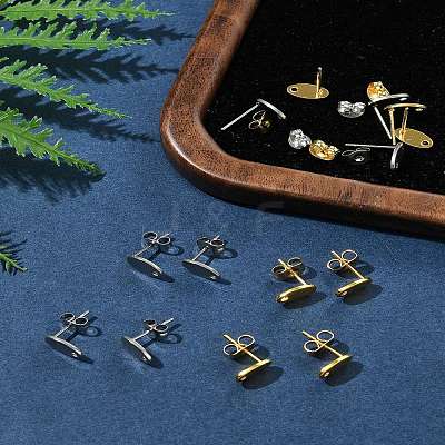 16Pcs 2 Colors 201 Stainless Steel Stud Earring Findings with Hole EJEW-FS0001-19-1