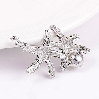Alloy Rhinestone Starfish/Sea Stars Safety Brooches JEWB-L004-06P-1