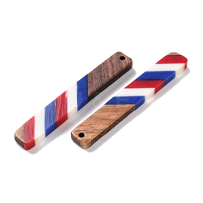 Independence Day Opaque Striped Resin & Walnut Wood Pendants RESI-U010-02H-1
