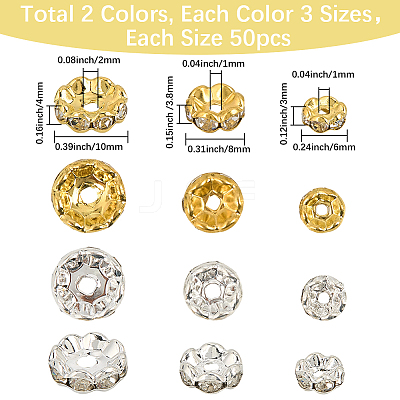 300Pcs 6 Styles Brass Rhinestone Spacer Beads RB-PA0001-02-1