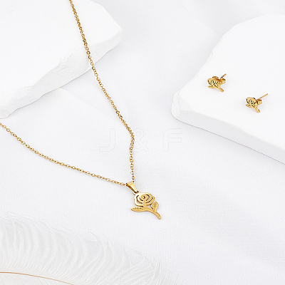 304 Stainless Steel Pendant Necklaces & Stud Earrings Sets SJEW-LP0001-21-1