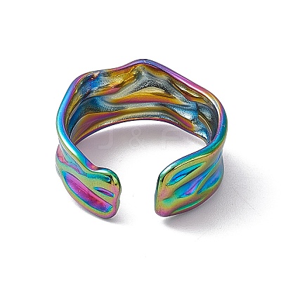 Ion Plating(IP) 304 Stainless Steel Twist Wave Open Cuff Ring for Women RJEW-C045-22M-1