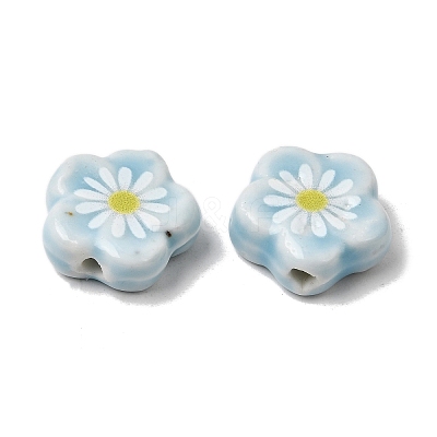 Glaze Daisy Flower Printed Porcelain Beads PR-CBA03B0-04E-1