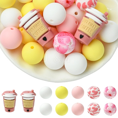 30Pcs 6 Styles Round Silicone Focal Beads SIL-YW0001-99-1