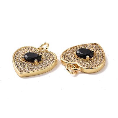 Heart Brass Micro Pave Cubic Zirconia Pendants KK-G435-01G-05-1