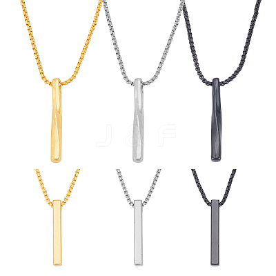 6Pcs 6 Style Stainless Steel Rectangle & Twist Pendant Necklaces Set with Zinc Alloy Chains NJEW-AN0001-84-1