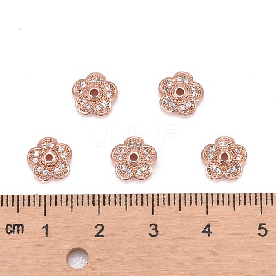 5-Petal Brass Micro Pave Clear Cubic Zirconia Bead Caps ZIRC-P001-31RG-1