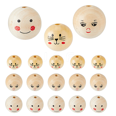 18Pcs 3 Styles Printed Wood Beads WOOD-DC0001-08-1