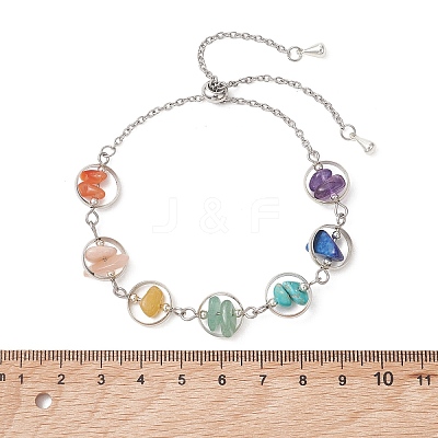 Chakra Brass Ring Link & Natural & Synthetic Mixed Gemstone Chips Beads Link Bracelets BJEW-TA00717-02-1