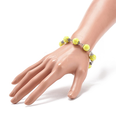 Sport Ball Theme Acrylic Round Beaded Bracelet BJEW-JB08660-03-1