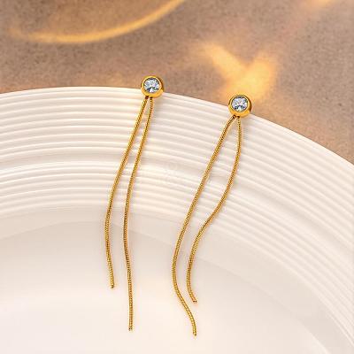 304 Stainless Steel Cubic Zirconia Tassel Earrings WGD0BF9-01-1