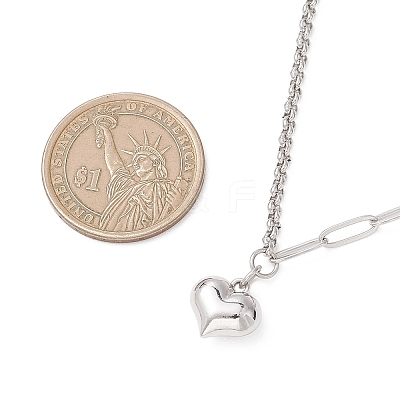 Alloy Heart Pendant 304 Stainless Steel Paperclip Chain & Rolo Chain Necklaces NJEW-JN05812-02-1
