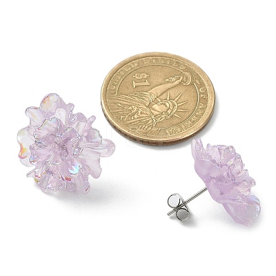 Resin Flower Stud Earrings with 304 Stainless Steel Pins EJEW-JE05359-01-1