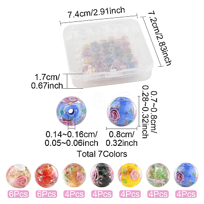 32Pcs 7 Colors Handmade Gold Sand Lampwork Beads LAMP-FS0001-30-1
