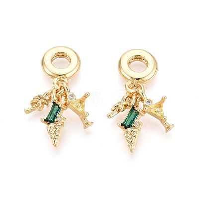 Brass Pave Clear and Green Cubic Zirconia European Dangle Charms KK-T079-86G-1